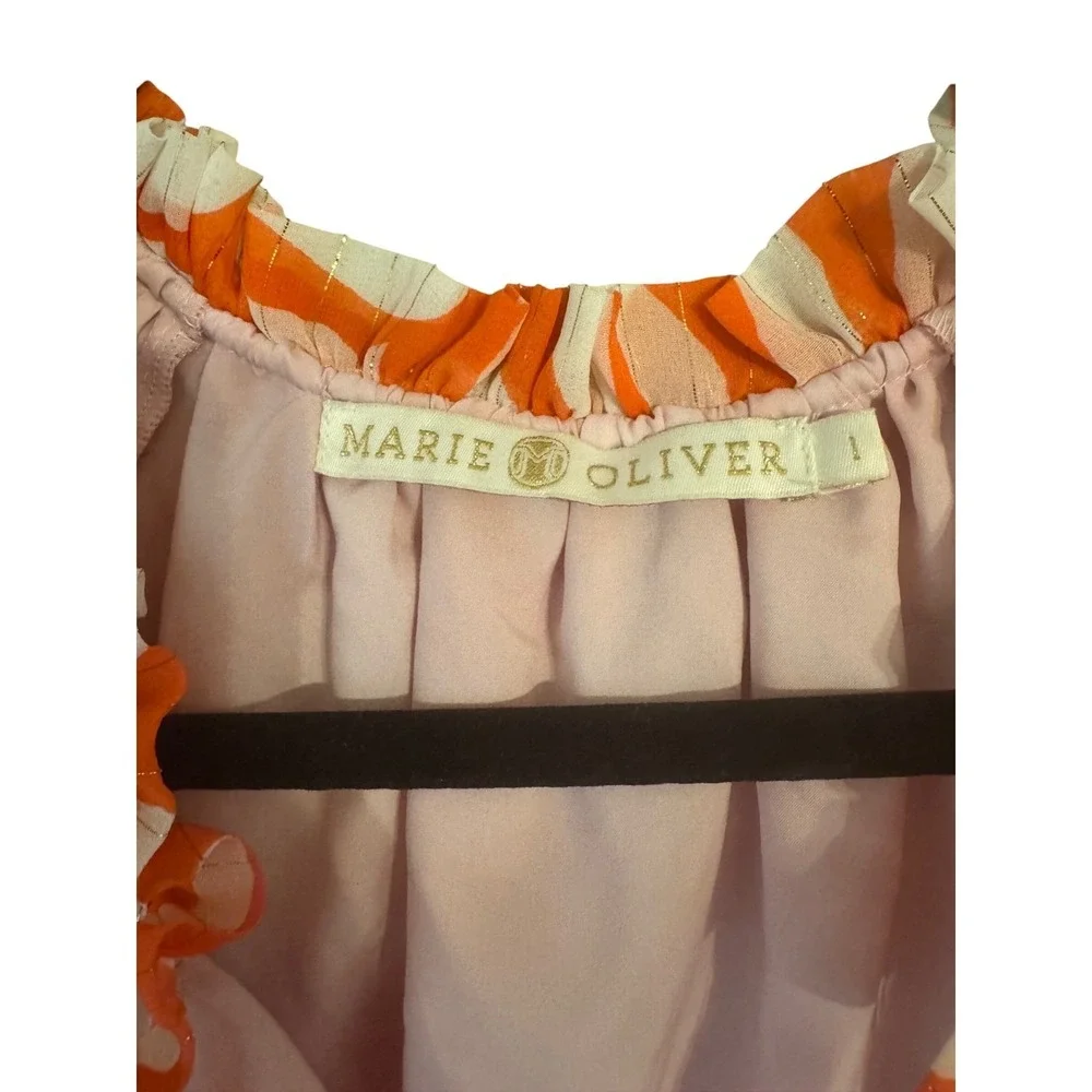 Marie Oliver‎ Women's Ruffle Sleeve Mini Dress Orange Pink Leaf Print Size Large - Picture 2 of 4